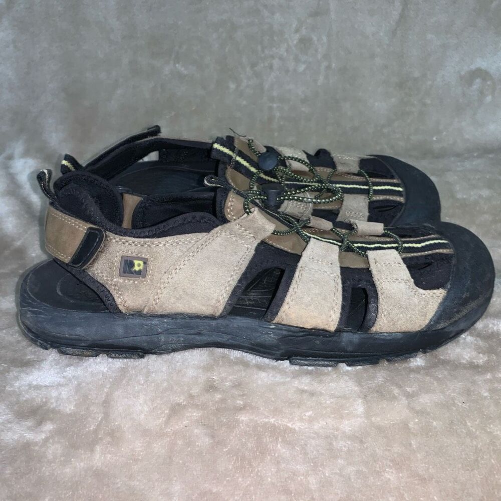 Mens Size 10 Hiking Walking Outdoor Sandals Open Weave Tan Black Ankle Strap